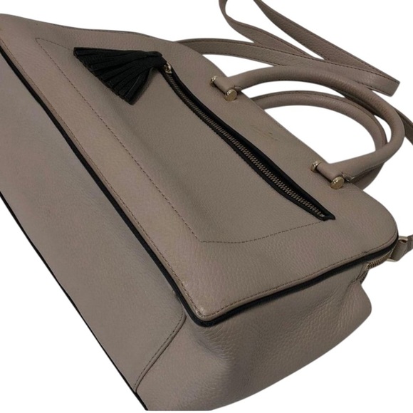 Kate Spade New York Chester Street Pebble Leather Satchel EUC Almond, Black Trim - Picture 2 of 6